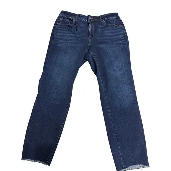 Loft Women’s Jeans Curvy Skinny Ankle Dark Wash raw hem Size 31/12 - Picture 2 of 7